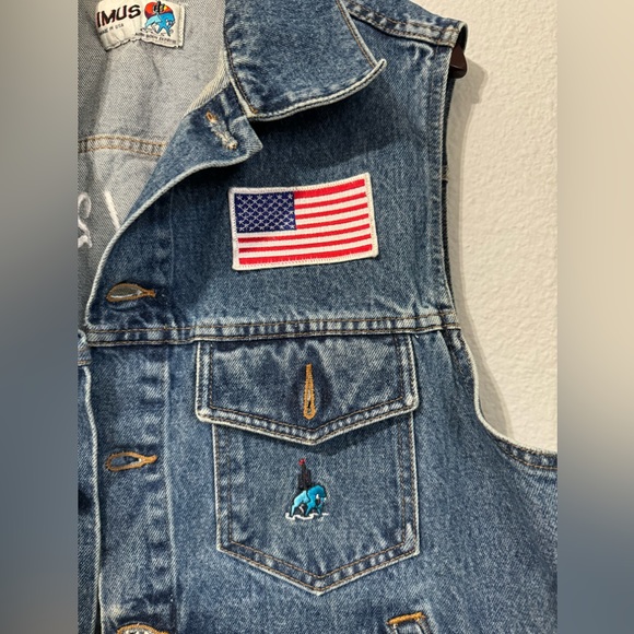 Imus Sleeveless Blue United States Flag Patched Button Down Denim Jacket Size XL - Picture 3 of 14